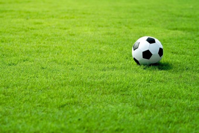 لعب كرة القدم على العشب الأخضر