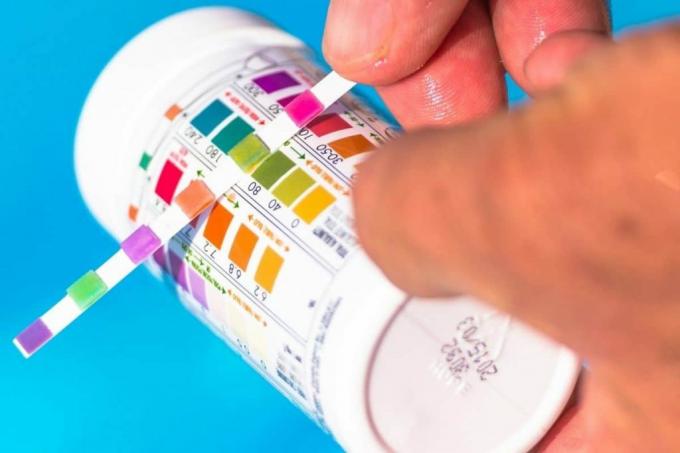 Measure the pH value in the pool with test strips