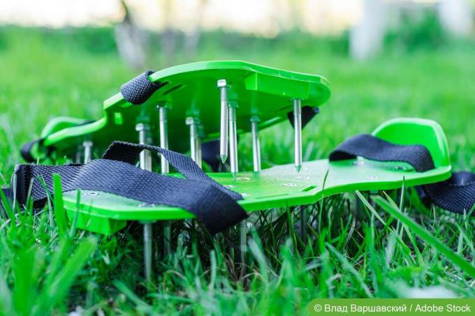 אוורר את הדשא עם נעליים עם קוצים