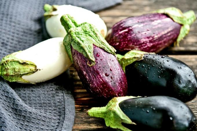Different-colored eggplants