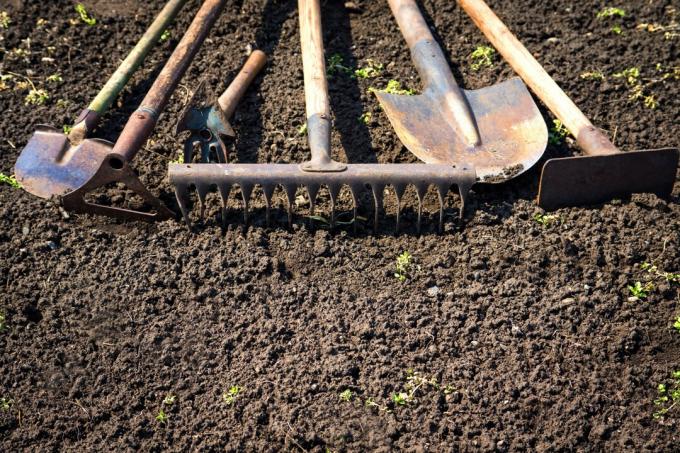 細かい土壌の園芸工具