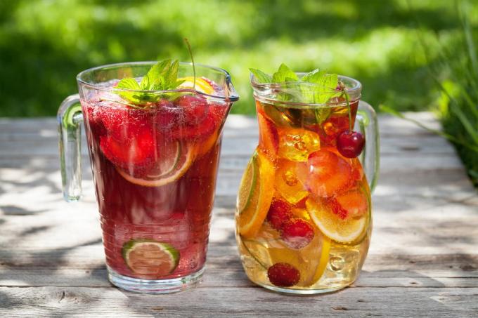 two carafes with summer punch