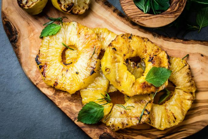 Mint on grilled pineapple