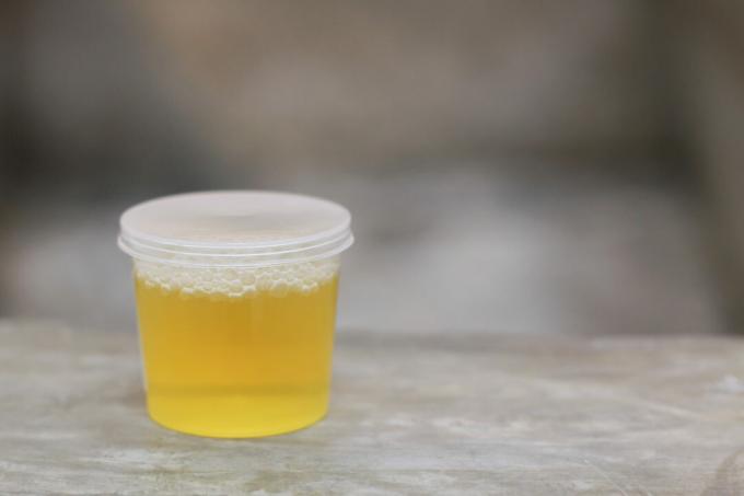 Urin v pločevinki na mizi